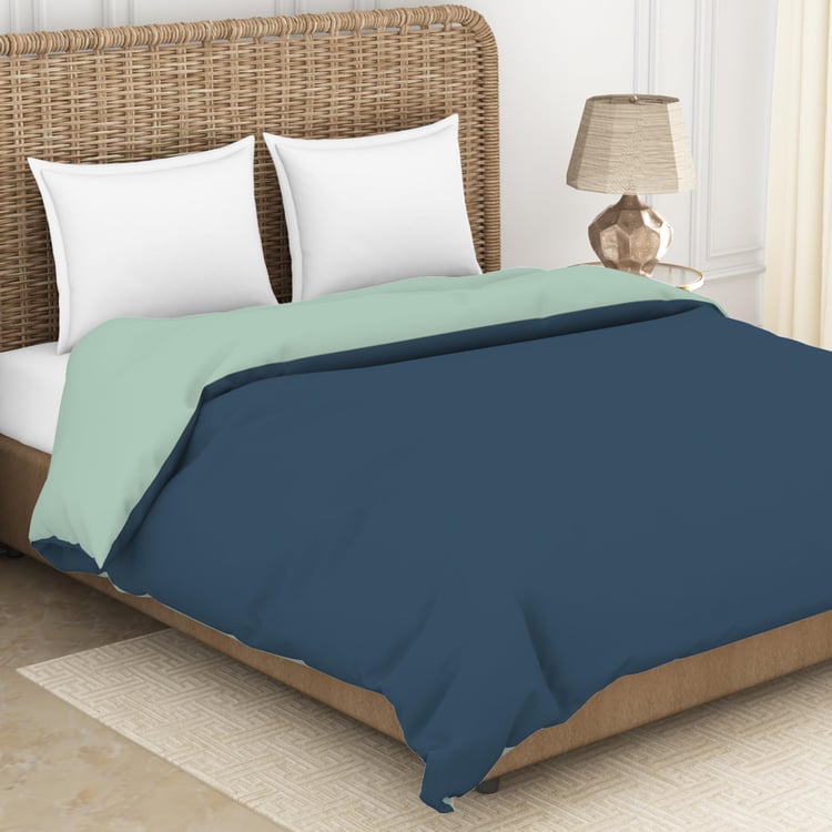 SPACES Essentials Blue Solid Cotton King Size Quilt - 224x270cm