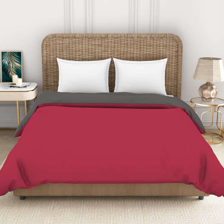 SPACES Essentials Red Solid Cotton King Size Bed Quilt - 224x270cm