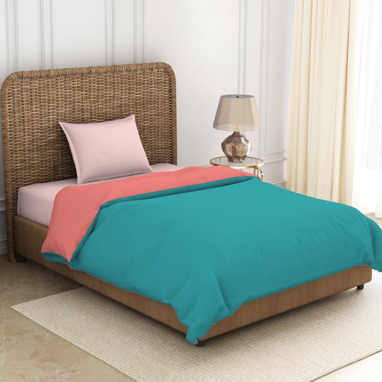 SPACES Essentials Teal & Pink Solid Cotton Single Quilt - 150x218cm