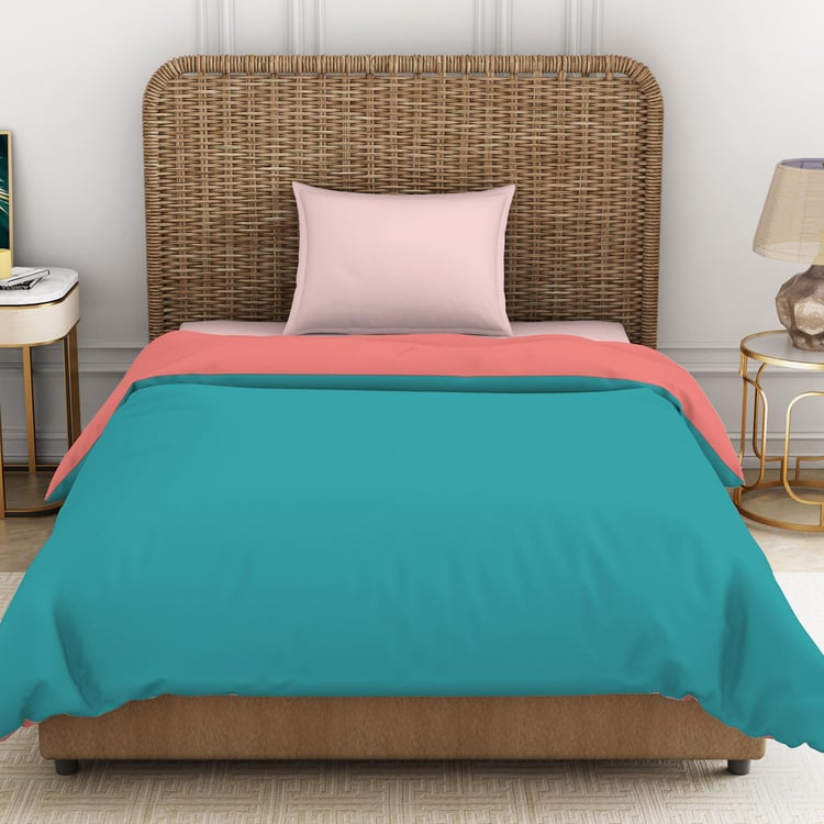 SPACES Essentials Teal & Pink Solid Cotton Single Quilt - 150x218cm