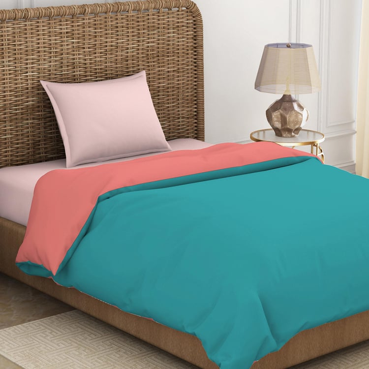 SPACES Essentials Teal & Pink Solid Cotton Single Quilt - 150x218cm