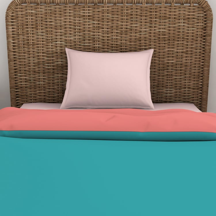 SPACES Essentials Teal & Pink Solid Cotton Single Quilt - 150x218cm