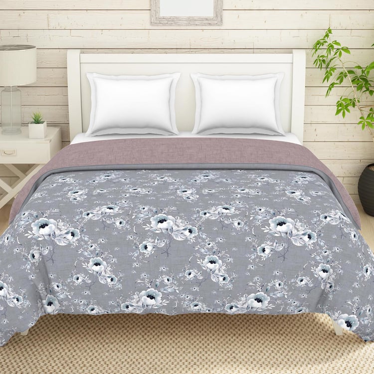 SPACES Essentials Grey Floral Printed Cotton Double Quilt - 224x270cm