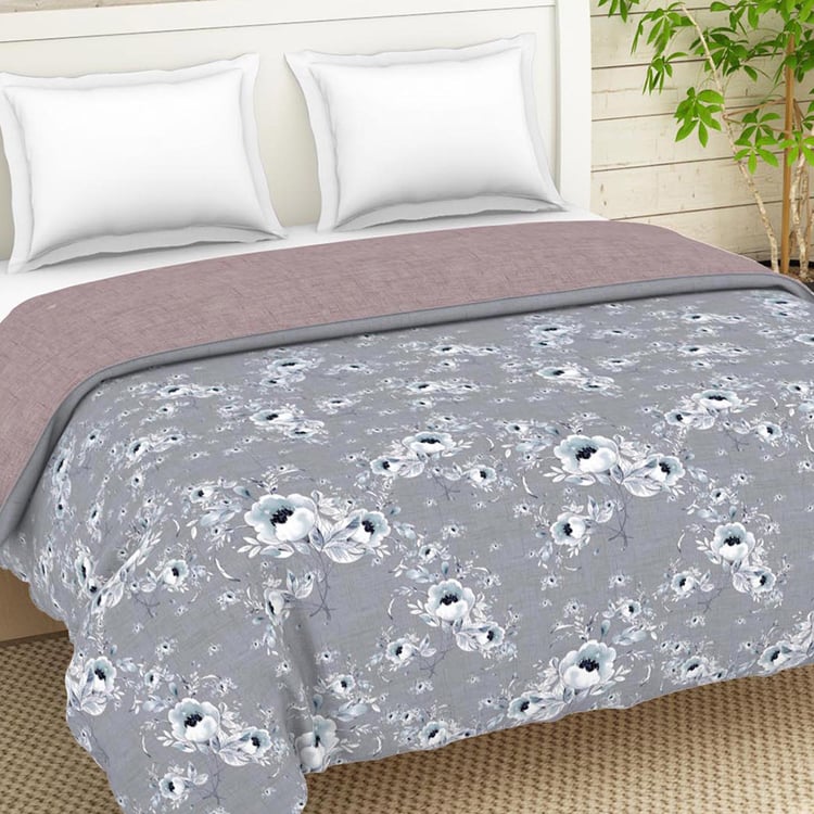 SPACES Essentials Grey Floral Printed Cotton Double Quilt - 224x270cm