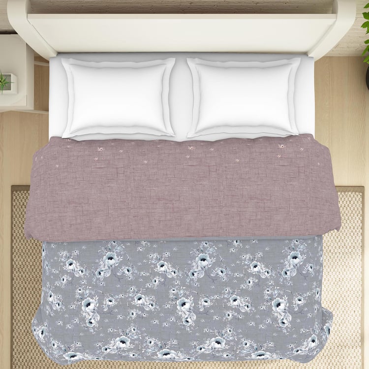 SPACES Essentials Grey Floral Printed Cotton Double Quilt - 224x270cm