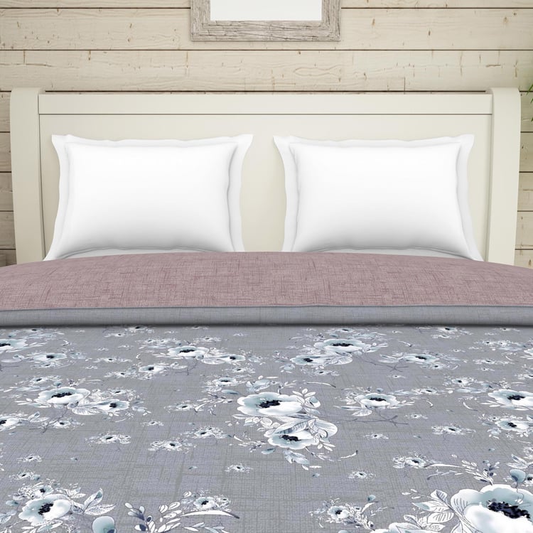 SPACES Essentials Grey Floral Printed Cotton Double Quilt - 224x270cm