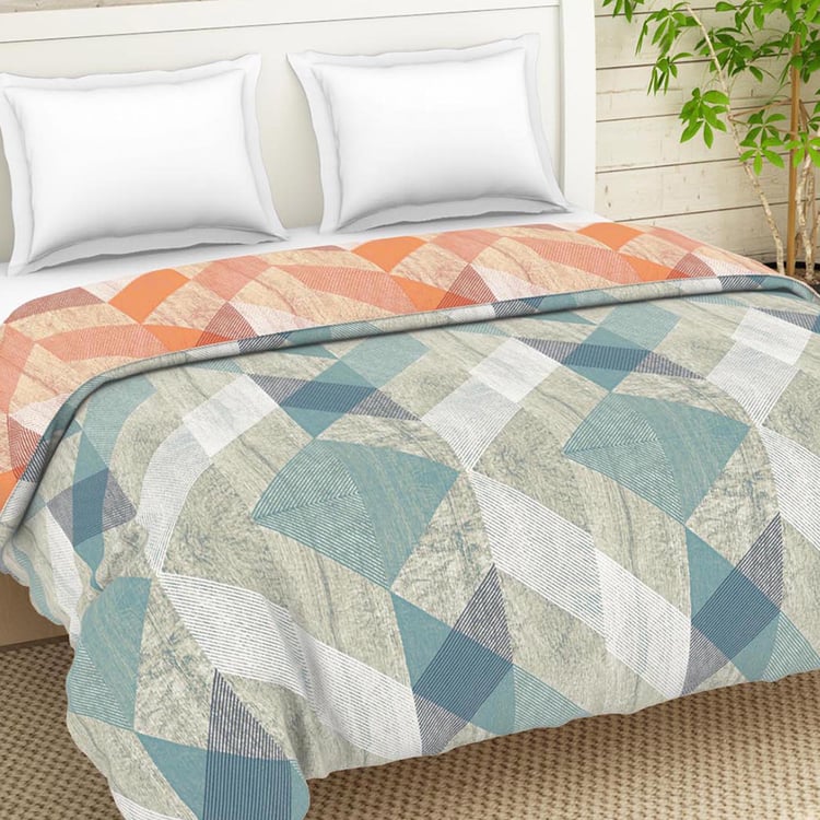 SPACES Essentials Blue Geometric Printed Cotton King Quilt - 224x270cm