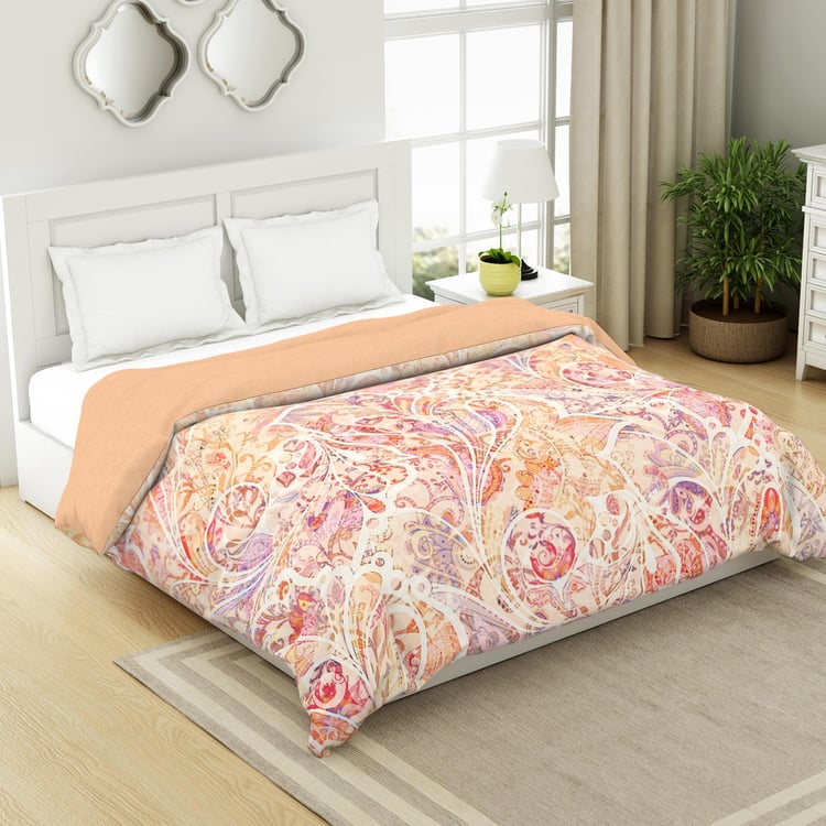 SPACES Occasions Peach Floral Printed Cotton Double Quilt- 224x270cm