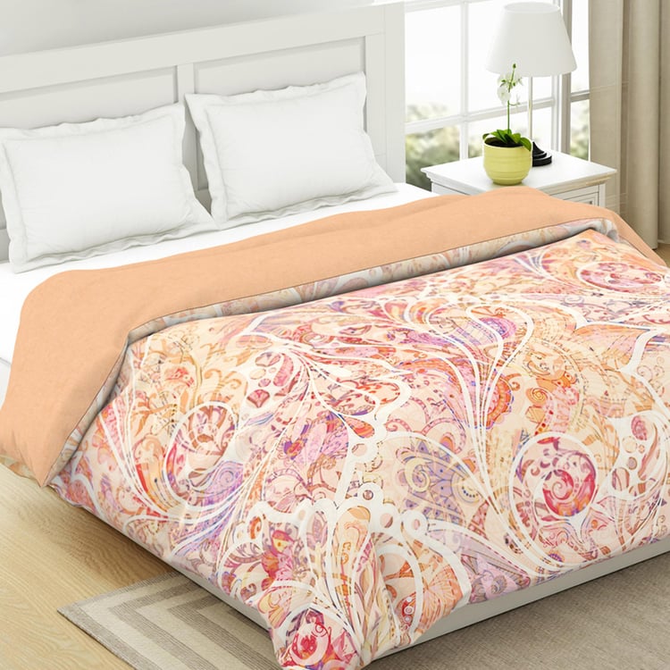 SPACES Occasions Peach Floral Printed Cotton Double Quilt- 224x270cm