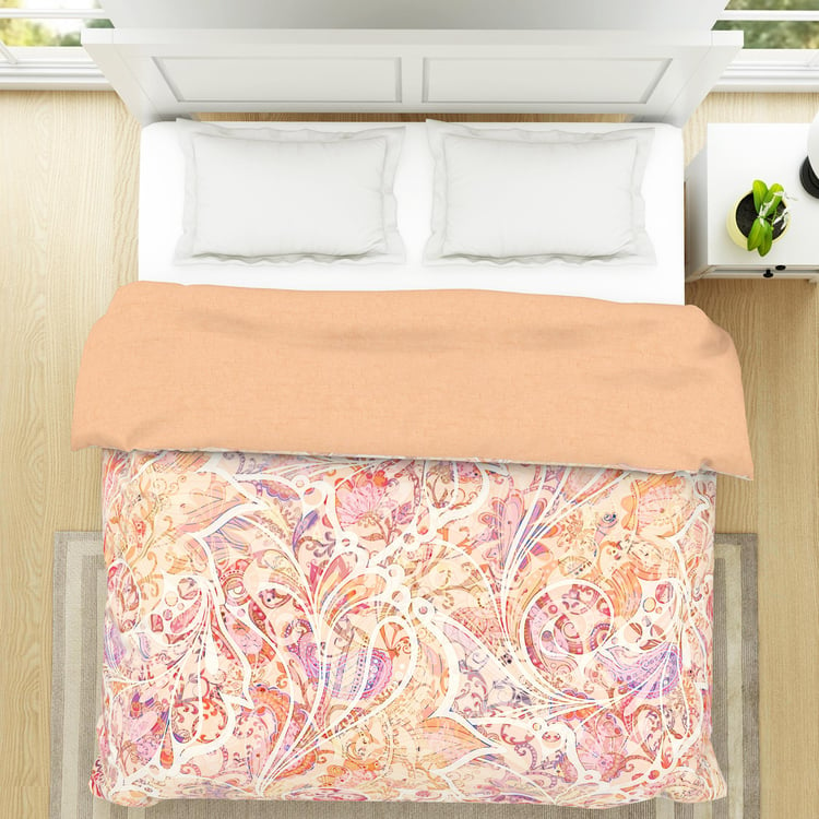 SPACES Occasions Peach Floral Printed Cotton Double Quilt- 224x270cm