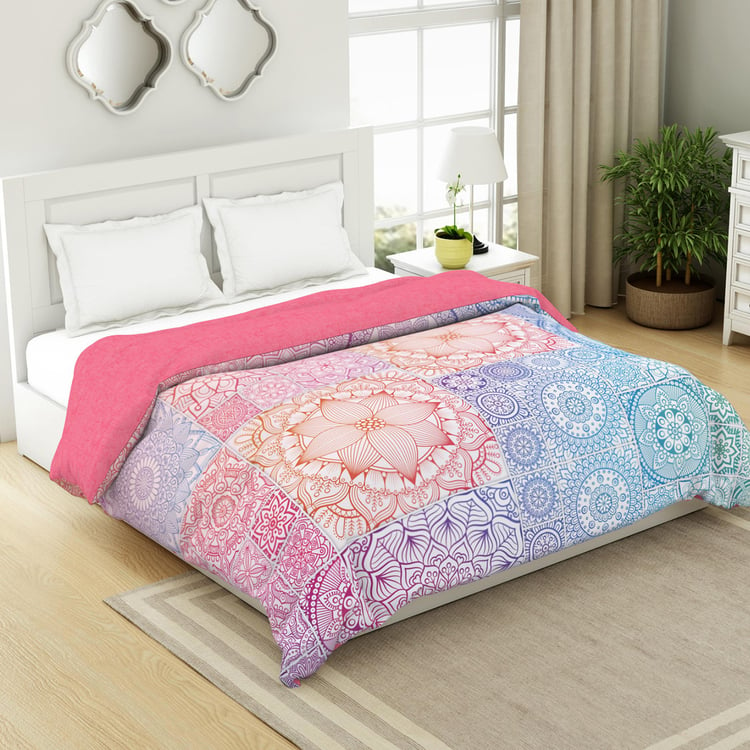 SPACES Occasions Pink & Blue Geometric Printed Cotton Double Quilt - 224x270cm