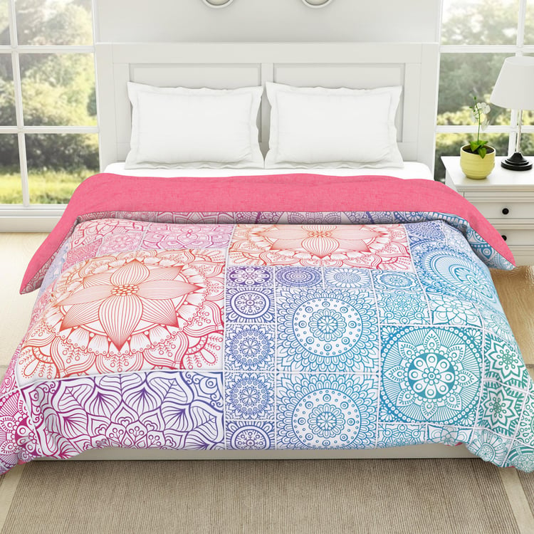 SPACES Occasions Pink & Blue Geometric Printed Cotton Double Quilt - 224x270cm