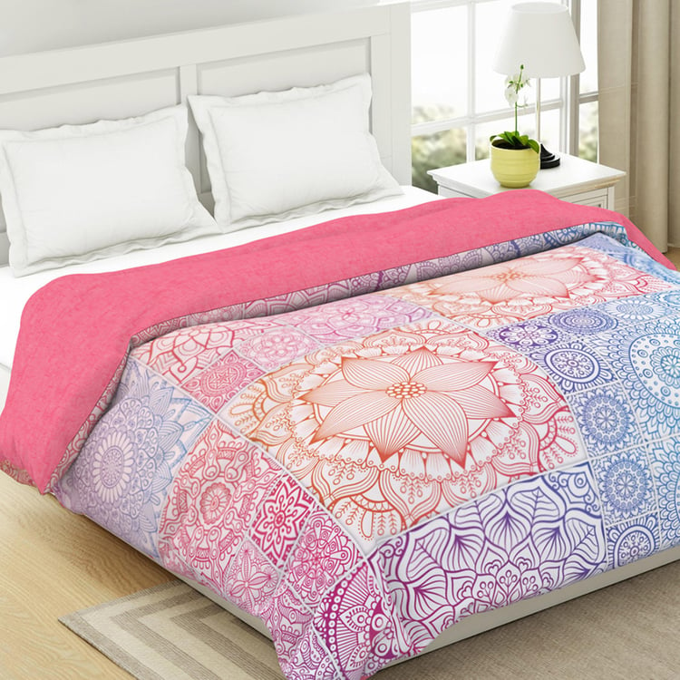 SPACES Occasions Pink & Blue Geometric Printed Cotton Double Quilt - 224x270cm