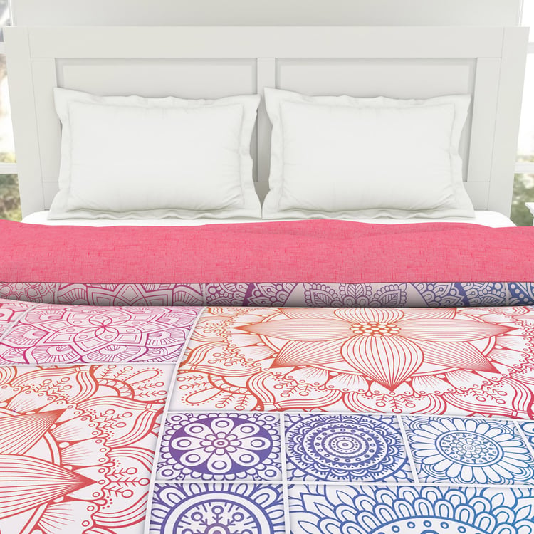 SPACES Occasions Pink & Blue Geometric Printed Cotton Double Quilt - 224x270cm