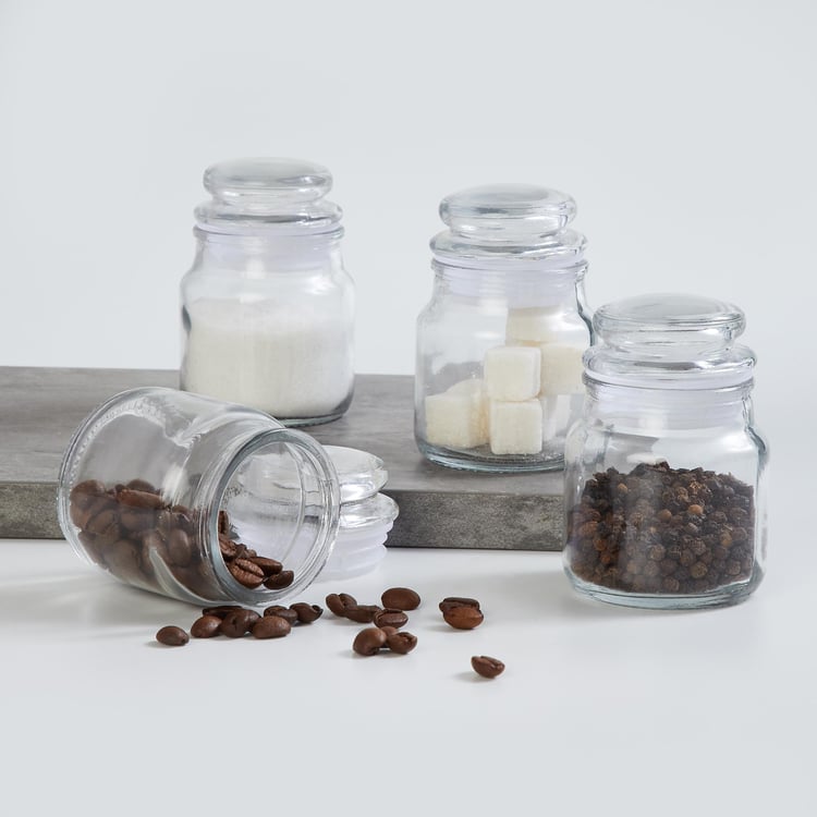 Spinel Fierie Transparent Glass Jars With Lids - 100ml - Set of 4
