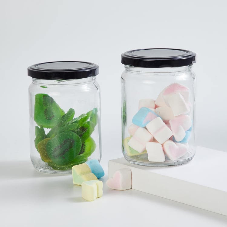 Spinel Fierie Transparent Glass Jar With Lid - 550ml - Set of 2