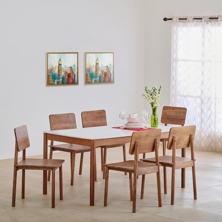 Urban Wood Marble Top 6-Seater Dining Table - Brown
