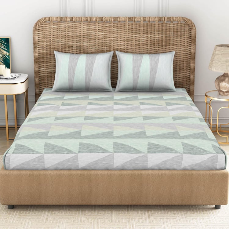 SPACES Geostance Multicolour Printed Cotton King Fitted Bedsheet Set - 183x198cm - 3Pcs