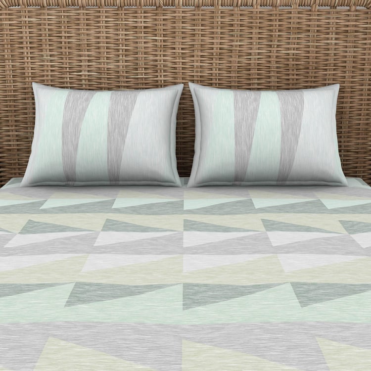 SPACES Geostance Multicolour Printed Cotton King Fitted Bedsheet Set - 183x198cm - 3Pcs