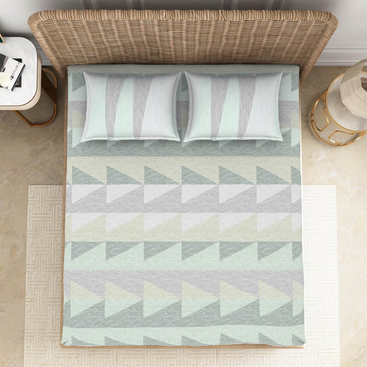 SPACES Geostance Multicolour Printed Cotton King Fitted Bedsheet Set - 183x198cm - 3Pcs
