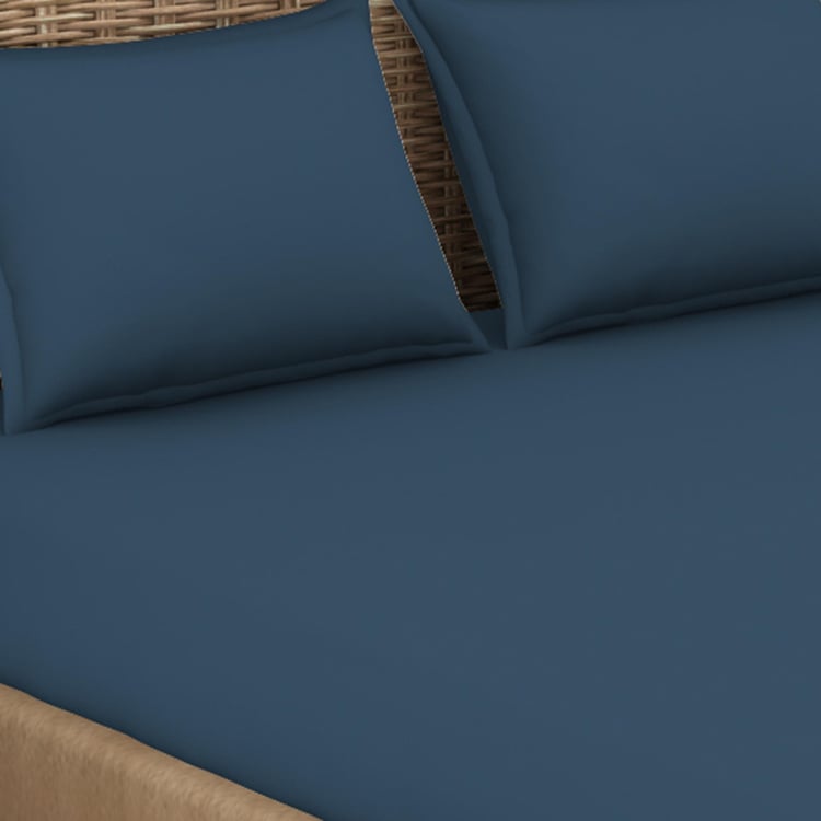 SPACES Essentials Blue Solid Cotton Super King Bedsheet Set - 274x274cm - 3Pcs