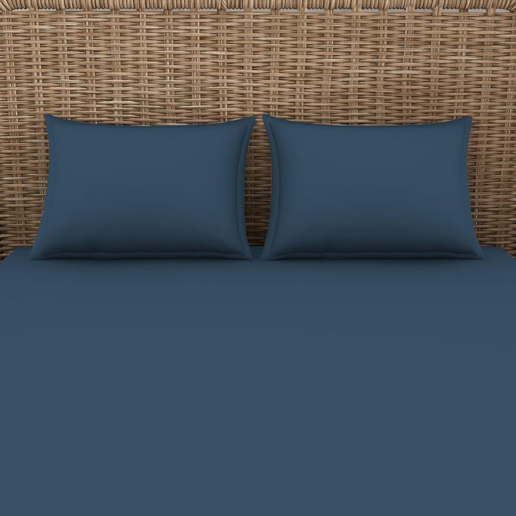 SPACES Essentials Blue Solid Cotton Super King Bedsheet Set - 274x274cm - 3Pcs