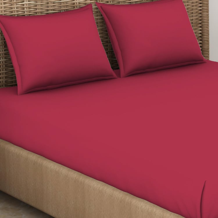 SPACES Essentials Red Solid Cotton Super King Bedsheet Set - 274x274cm - 3Pcs