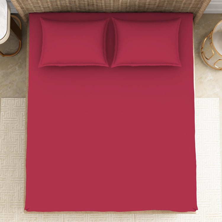 SPACES Essentials Red Solid Cotton Super King Bedsheet Set - 274x274cm - 3Pcs