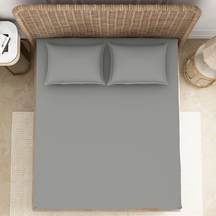 SPACES Essentials Grey Solid Cotton Super King Bedsheet Set - 274x274cm - 3Pcs