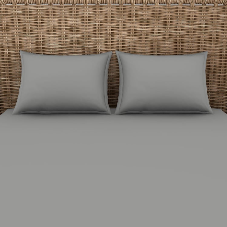 SPACES Essentials Grey Solid Cotton Super King Bedsheet Set - 274x274cm - 3Pcs