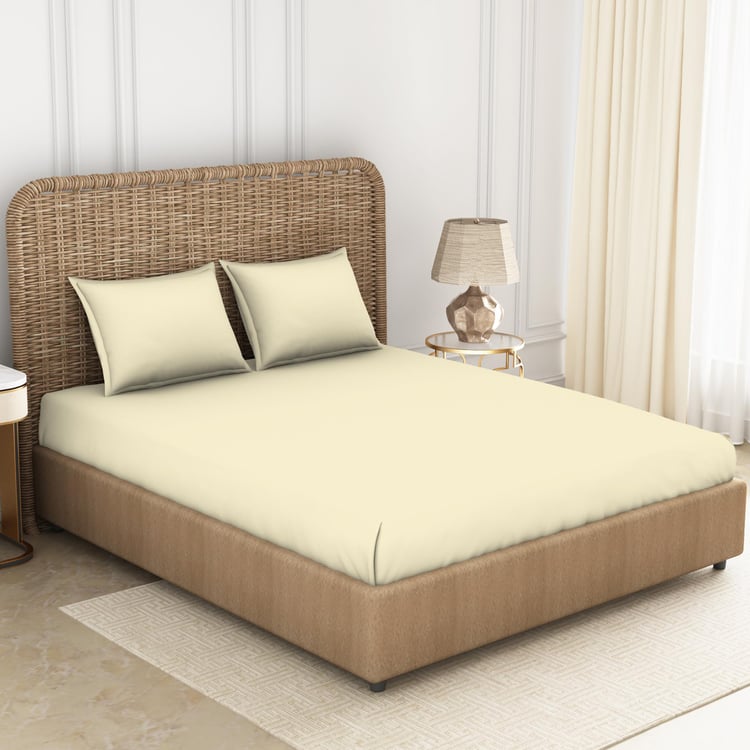 SPACES Essentials Beige Solid Cotton Super King Bedsheet Set - 274x274cm - 3Pcs