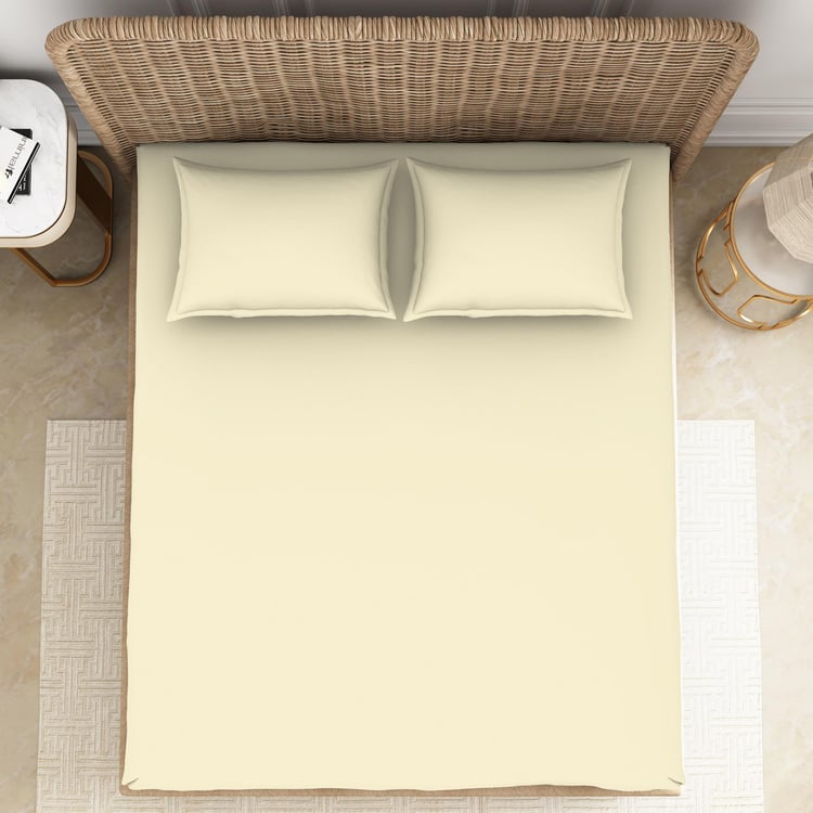 SPACES Essentials Beige Solid Cotton Super King Bedsheet Set - 274x274cm - 3Pcs