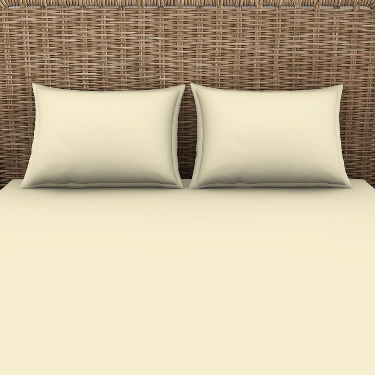 SPACES Essentials Beige Solid Cotton Super King Bedsheet Set - 274x274cm - 3Pcs