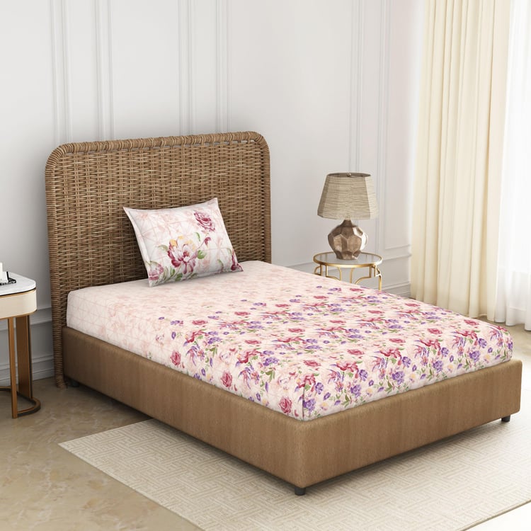 SPACES Bonica Pink Printed Cotton Single Bedsheet Set - 152x224cm - 2Pcs