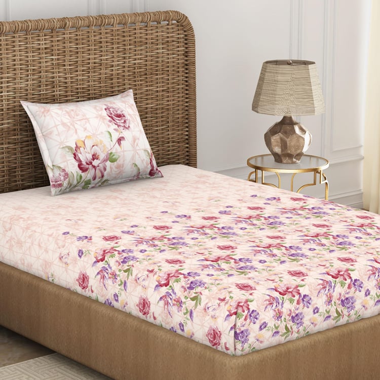 SPACES Bonica Pink Printed Cotton Single Bedsheet Set - 152x224cm - 2Pcs