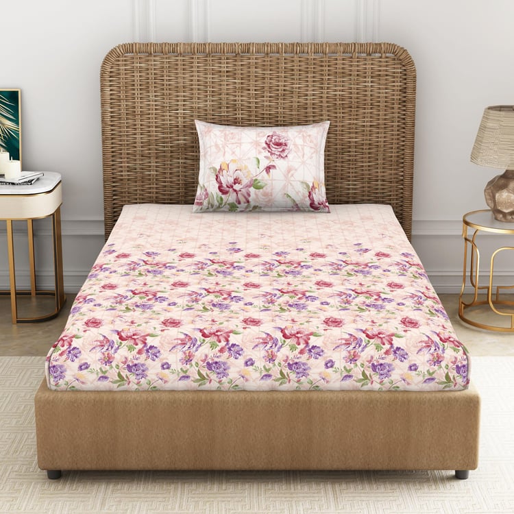 SPACES Bonica Pink Printed Cotton Single Bedsheet Set - 152x224cm - 2Pcs
