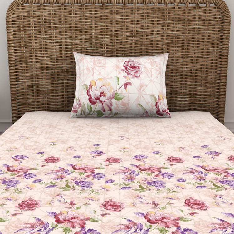 SPACES Bonica Pink Printed Cotton Single Bedsheet Set - 152x224cm - 2Pcs