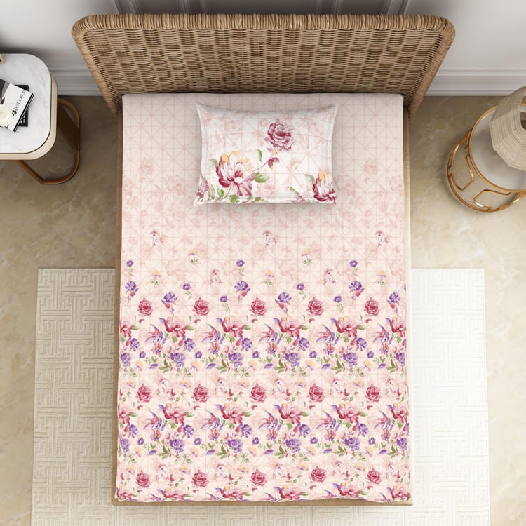 SPACES Bonica Pink Printed Cotton Single Bedsheet Set - 152x224cm - 2Pcs
