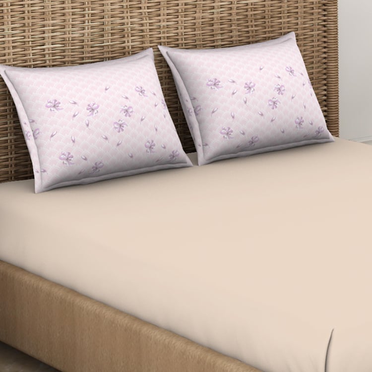 SPACES Bonica Beige Printed Cotton King Bedsheet Set - 224x274cm - 3Pcs