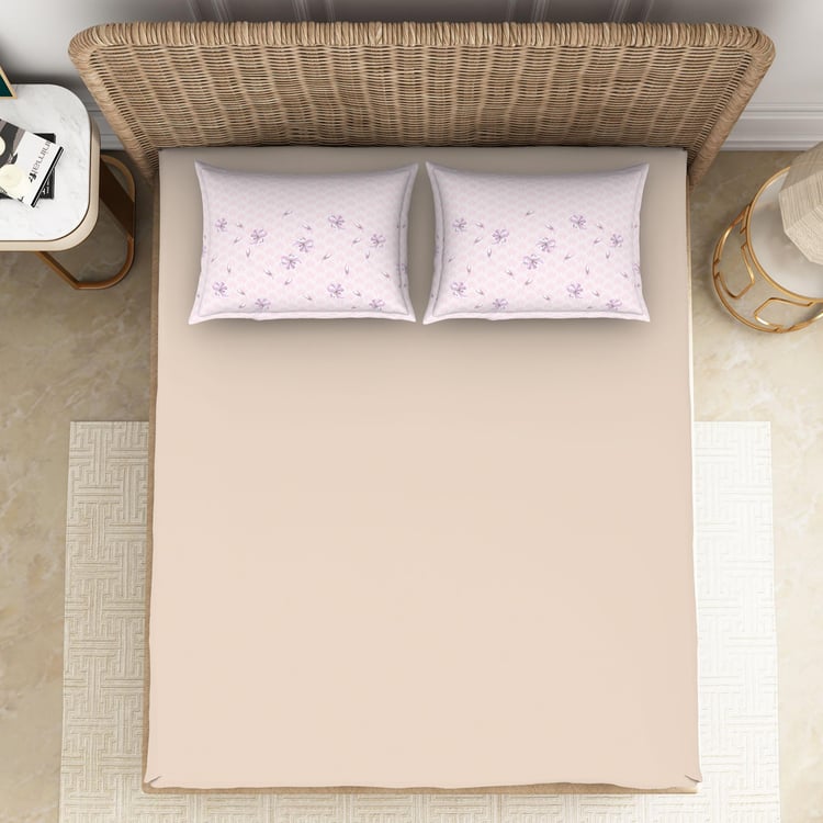 SPACES Bonica Beige Printed Cotton King Bedsheet Set - 224x274cm - 3Pcs