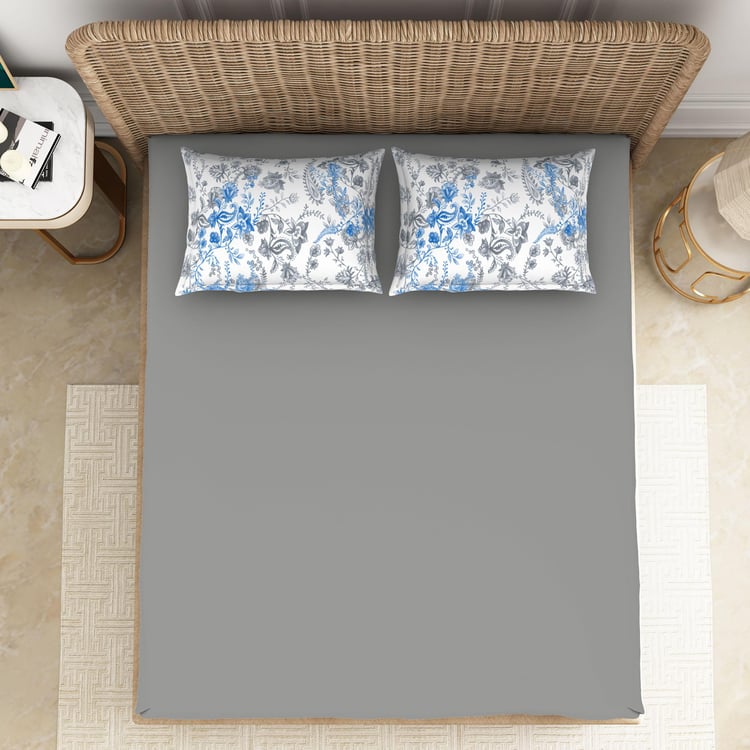 SPACES Bonica Grey Printed Cotton King Bedsheet Set - 224x274cm - 3Pcs