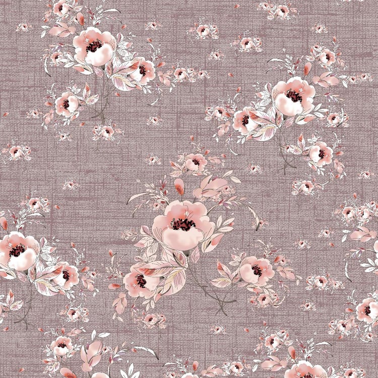SPACES Essentials Mauve Floral Printed Cotton Super King Bedsheet Set - 274x274cm - 3Pcs