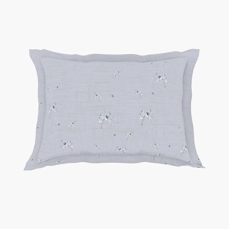 SPACES Essentials Grey Floral Printed Cotton Super King Bedsheet Set - 274x274cm - 3Pcs