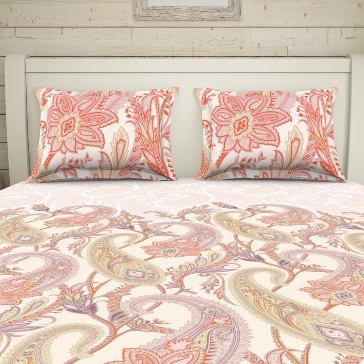 SPACES Essentials Blush Paisley Printed Cotton Super King Bedsheet Set - 274x274cm - 3Pcs