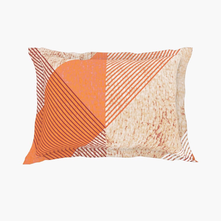 SPACES Essentials Orange Geometric Printed Cotton Super King Bedsheet Set - 274x274cm - 3Pcs