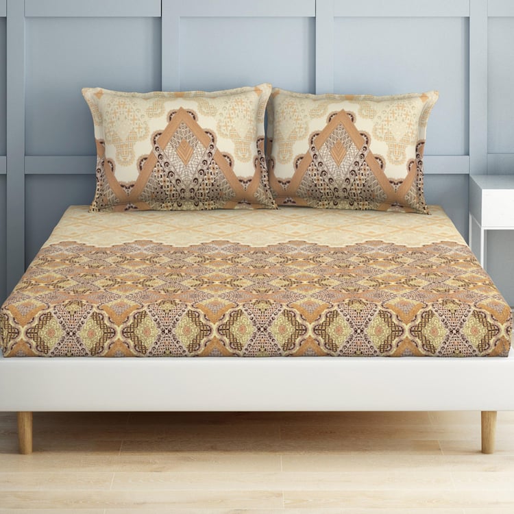 SPACES Zenspire Brown Printed Air Purifying Cotton Super King Bedsheet Set - 274x274cm - 3Pcs