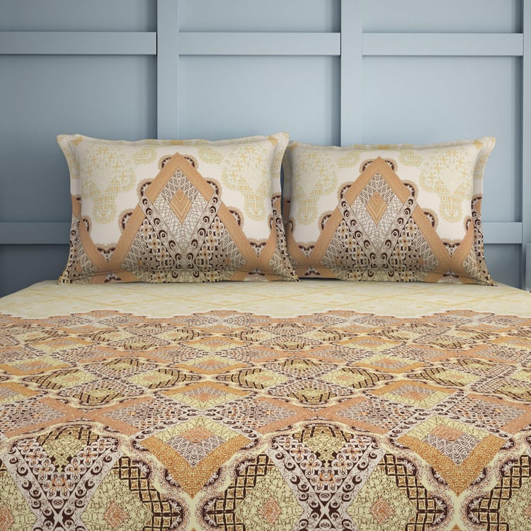 SPACES Zenspire Brown Printed Air Purifying Cotton Super King Bedsheet Set - 274x274cm - 3Pcs