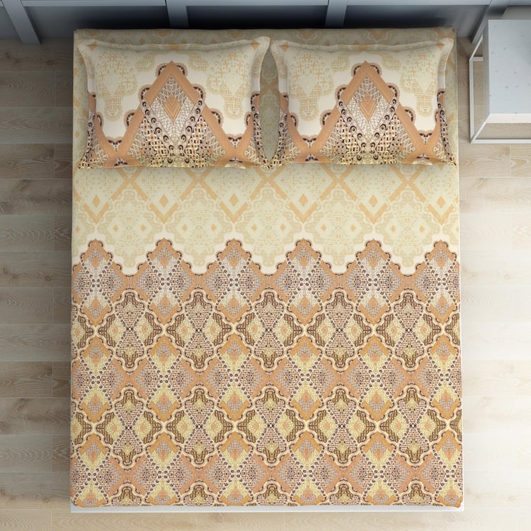 SPACES Zenspire Brown Printed Air Purifying Cotton Super King Bedsheet Set - 274x274cm - 3Pcs