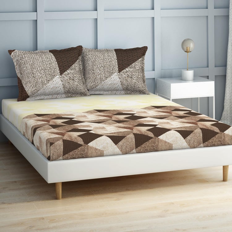 SPACES Deconstructed Brown Printed Air Purifying Cotton Super King Bedsheet Set -  274x274cm - 3Pcs