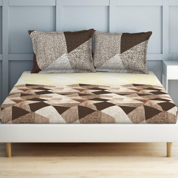SPACES Deconstructed Brown Printed Air Purifying Cotton Super King Bedsheet Set -  274x274cm - 3Pcs